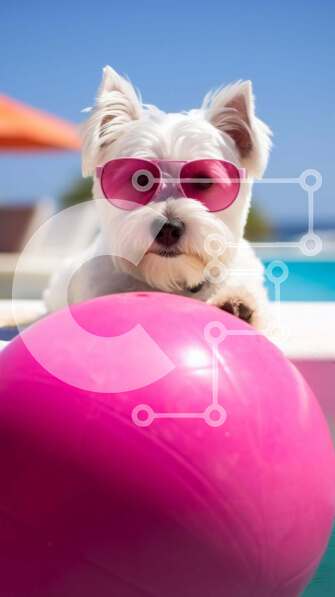 Σετ των 2 Intra Συλλεκτικό Ξύλινο Παζλ Plywood  4mm - Σκύλος με γυαλιά ηλίου σε ροζ μπάλα στην πισίνα Σε Ξύλινο Κουτί - Διαστάσεις: 10x10 cm – 25 κομμάτια