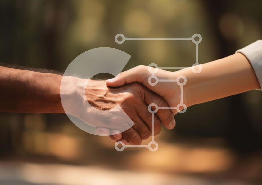 Intra Συλλεκτικό Ξύλινο Παζλ Plywood  4mm - Επιχειρηματική αλληλεπίδραση: Δύο άνθρωποι που δίνουν τα χέρια Σε Ξύλινο Κουτί - Διαστάσεις Puzzle: 10x10 cm – 25 κομμάτια