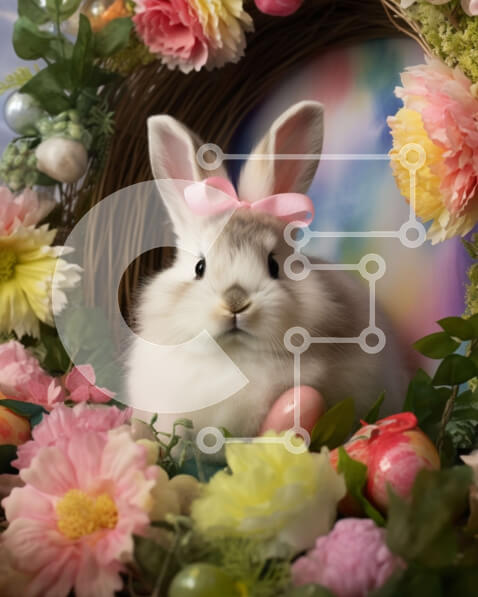 Intra Συλλεκτικό Ξύλινο Παζλ Plywood  4mm - Λευκό λαγουδάκι με πασχαλινά αυγά και λουλούδια Σε Ξύλινο Κουτί - Διαστάσεις: 10x10 cm – 25 κομμάτια