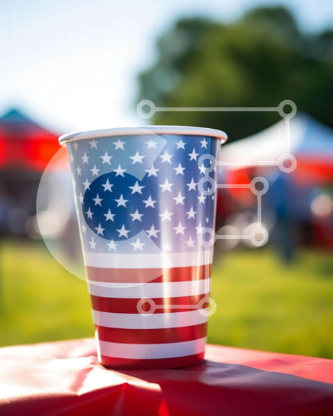 Intra Συλλεκτικό Ξύλινο Παζλ Plywood  4mm - Χάρτινο κύπελλο με θέμα την αμερικανική σημαία σε κόκκινο τραπεζομάντιλο Σε Ξύλινο Κουτί - Διαστάσεις: 10x10 cm – 25 κομμάτια