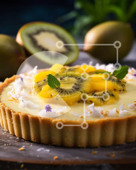 Σετ των 2 Intra Συλλεκτικό Ξύλινο Παζλ Plywood  4mm - Τάρτα ακτινιδίων με φρέσκα μούρα και φύλλα μέντας Σε Ξύλινο Κουτί - Διαστάσεις: 10x10 cm – 25 κομμάτια