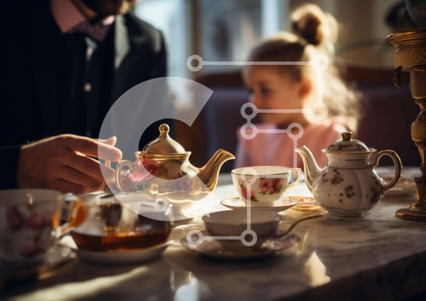 Intra Συλλεκτικό Ξύλινο Παζλ Plywood  4mm - Οικογενειακή στιγμή για τσάι Σε Ξύλινο Κουτί - Διαστάσεις Puzzle: 10x10 cm – 25 κομμάτια