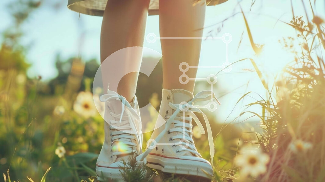 Intra Συλλεκτικό Ξύλινο Παζλ Plywood  4mm - Γυναίκα στη φύση με λευκά αθλητικά παπούτσια και λουλούδια Σε Ξύλινο Κουτί - Διαστάσεις: 10x10 cm – 25 κομμάτια