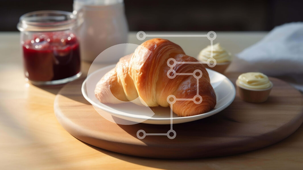 Σετ των 2 Intra Συλλεκτικό Ξύλινο Παζλ Plywood  4mm - Κρουασάν, μαρμελάδα και μίνι μάφιν σε ξύλινη σανίδα κοπής Σε Ξύλινο Κουτί - Διαστάσεις: 10x10 cm – 25 κομμάτια