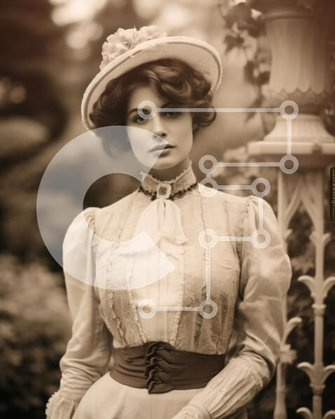 Intra Συλλεκτικό Ξύλινο Παζλ Plywood  4mm - Vintage μόδας πορτρέτο μιας γυναίκας με κομψό φόρεμα και καπέλο Σε Ξύλινο Κουτί - Διαστάσεις Puzzle: 10x10 cm – 25 κομμάτια