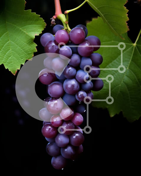 Intra Συλλεκτικό Ξύλινο Παζλ Plywood  4mm - Τσαμπί μωβ σταφύλια στο αμπέλι με πράσινα φύλλα Σε Ξύλινο Κουτί - Διαστάσεις: 10x10 cm – 25 κομμάτια