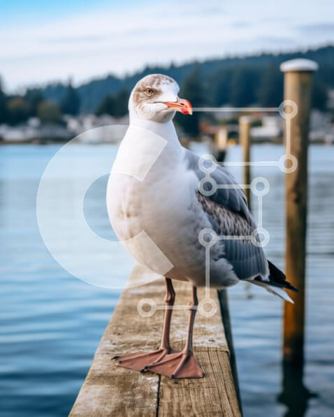 Intra Συλλεκτικό Ξύλινο Παζλ Plywood  4mm - Γλάρος στην ξύλινη προβλήτα δίπλα στο νερό Σε Ξύλινο Κουτί - Διαστάσεις: 10x10 cm – 25 κομμάτια