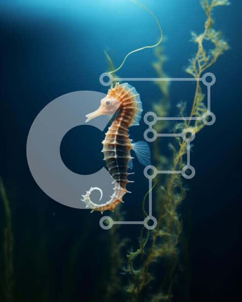 Intra Συλλεκτικό Ξύλινο Παζλ Plywood  4mm - Ιππόκαμπος που κολυμπά στον ωκεανό με τη θαλάσσια ζωή Σε Ξύλινο Κουτί - Διαστάσεις: 10x10 cm – 25 κομμάτια