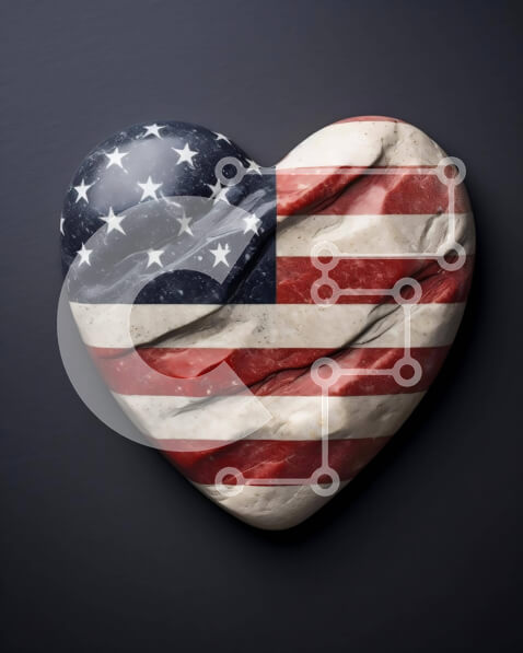 Intra Συλλεκτικό Ξύλινο Παζλ Plywood  4mm - Γλυπτό σε σχήμα καρδιάς αμερικανικής σημαίας σε σκούρο φόντο Σε Ξύλινο Κουτί - Διαστάσεις Puzzle: 10x10 cm – 25 κομμάτια