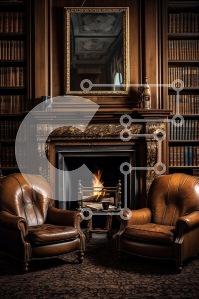 Intra Συλλεκτικό Ξύλινο Παζλ Plywood  4mm - Άνετο εσωτερικό με καφέ δερμάτινες καρέκλες και τζάκι Σε Ξύλινο Κουτί - Διαστάσεις Puzzle: 10x10 cm – 25 κομμάτια