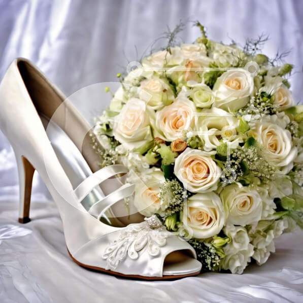 Σετ των 2 Intra Συλλεκτικό Ξύλινο Παζλ Plywood  4mm - Λευκό γαμήλιο παπούτσι και μπουκέτο με λευκά τριαντάφυλλα Σε Ξύλινο Κουτί - Διαστάσεις: 10x10 cm – 25 κομμάτια