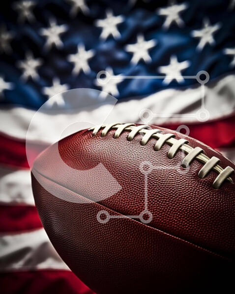 Intra Συλλεκτικό Ξύλινο Παζλ Plywood  4mm - Αμερικανικό ποδόσφαιρο με φόντο αμερικανική σημαία Σε Ξύλινο Κουτί - Διαστάσεις Puzzle: 10x10 cm – 25 κομμάτια