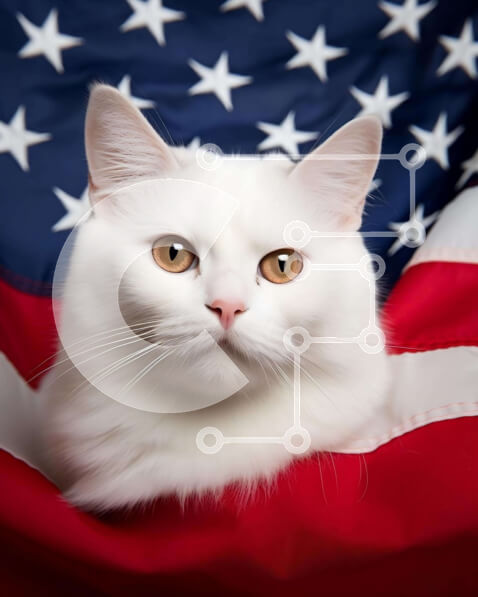 Σετ των 2 Intra Συλλεκτικό Ξύλινο Παζλ Plywood  4mm - Λευκή γάτα ενάντια στην αμερικανική σημαία Σε Ξύλινο Κουτί - Διαστάσεις: 10x10 cm – 25 κομμάτια