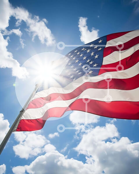 Intra Συλλεκτικό Ξύλινο Παζλ Plywood  4mm - Αμερικανική σημαία που κυματίζει την ημέρα της ανεξαρτησίας Σε Ξύλινο Κουτί - Διαστάσεις Puzzle: 10x10 cm – 25 κομμάτια