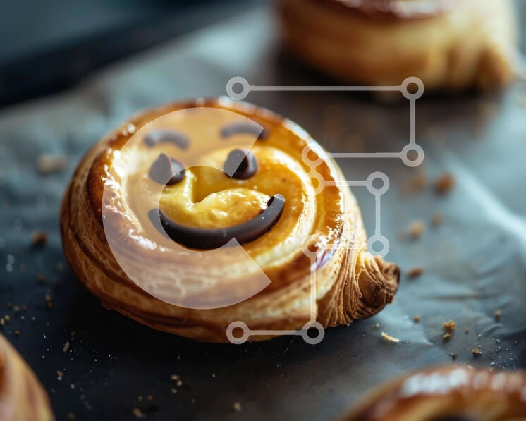 Σετ των 2 Intra Συλλεκτικό Ξύλινο Παζλ Plywood  4mm - Δίσκος με γλυκά και κρουασάν Smiley Face Σε Ξύλινο Κουτί - Διαστάσεις: 10x10 cm – 25 κομμάτια