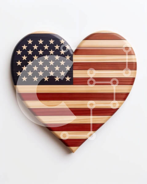 Intra Συλλεκτικό Ξύλινο Παζλ Plywood  4mm - Ξύλινη πλάκα σημαίας ΗΠΑ σε σχήμα καρδιάς για την ημέρα της ανεξαρτησίας Σε Ξύλινο Κουτί - Διαστάσεις: 10x10 cm – 25 κομμάτια