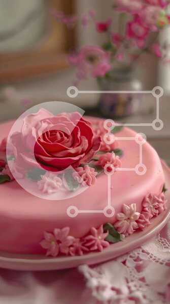 Intra Συλλεκτικό Ξύλινο Παζλ Plywood  4mm - Ροζ κέικ διακοσμημένο με τριαντάφυλλα και λουλούδια Σε Ξύλινο Κουτί - Διαστάσεις: 10x10 cm – 25 κομμάτια