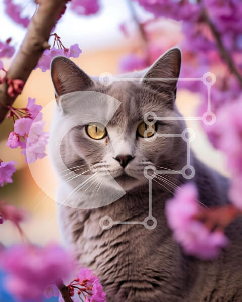 Σετ των 2 Intra Συλλεκτικό Ξύλινο Παζλ Plywood  4mm - Γκρίζα γάτα με ροζ άνθη Σε Ξύλινο Κουτί - Διαστάσεις: 10x10 cm – 25 κομμάτια