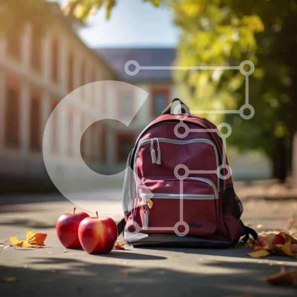 Intra Συλλεκτικό Ξύλινο Παζλ Plywood  4mm - Σκηνή της φύσης με κόκκινο σακίδιο, μήλα και φύλλα Σε Ξύλινο Κουτί - Διαστάσεις: 10x10 cm – 25 κομμάτια