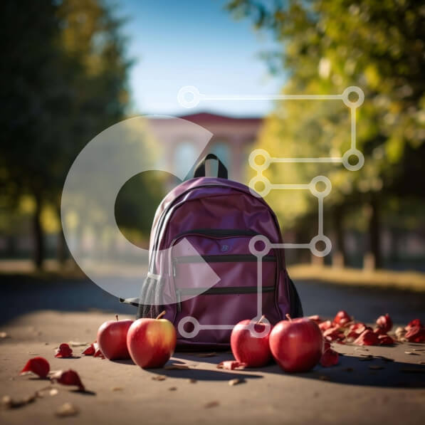 Intra Συλλεκτικό Ξύλινο Παζλ Plywood  4mm - Μωβ σακίδιο πλάτης με σκόρπια μήλα Σε Ξύλινο Κουτί - Διαστάσεις: 10x10 cm – 25 κομμάτια