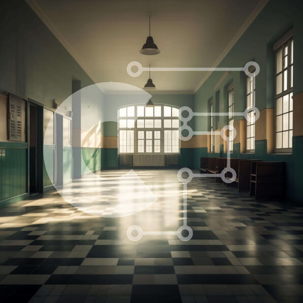 Intra Συλλεκτικό Ξύλινο Παζλ Plywood  4mm - Μακρύς άδειος διάδρομος με πλακάκια στο δάπεδο και μεγάλα παράθυρα Σε Ξύλινο Κουτί - Διαστάσεις Puzzle: 10x10 cm – 25 κομμάτια