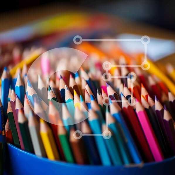 Intra Συλλεκτικό Ξύλινο Παζλ Plywood  4mm - Πολύχρωμα μολύβια σε μπλε μπολ Σε Ξύλινο Κουτί - Διαστάσεις: 10x10 cm – 25 κομμάτια