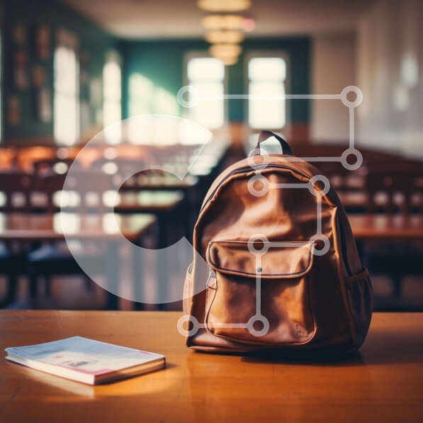 Intra Συλλεκτικό Ξύλινο Παζλ Plywood  4mm - Καφέ σακίδιο πλάτης και βιβλίο στην άδεια τάξη Σε Ξύλινο Κουτί - Διαστάσεις Puzzle: 10x10 cm – 25 κομμάτια