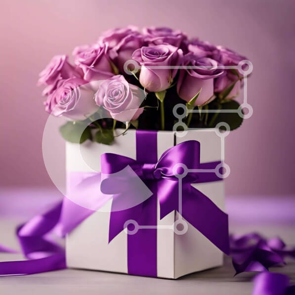 Intra Συλλεκτικό Ξύλινο Παζλ Plywood  4mm - Ρομαντικό κουτί δώρου με μωβ τριαντάφυλλα Σε Ξύλινο Κουτί - Διαστάσεις: 10x10 cm – 25 κομμάτια