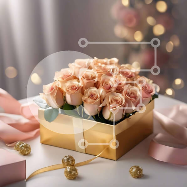 Σετ των 2 Intra Συλλεκτικό Ξύλινο Παζλ Plywood  4mm - Χρυσό κουτί με ροζ τριαντάφυλλα και δώρα σε κομψό τραπέζι Σε Ξύλινο Κουτί - Διαστάσεις: 10x10 cm – 25 κομμάτια