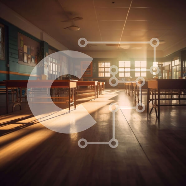 Intra Συλλεκτικό Ξύλινο Παζλ Plywood  4mm - Άδεια τάξη με ξύλινα θρανία και φως του ήλιου Σε Ξύλινο Κουτί - Διαστάσεις Puzzle: 10x10 cm – 25 κομμάτια