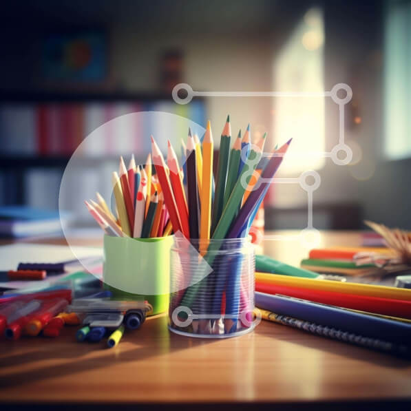 Intra Συλλεκτικό Ξύλινο Παζλ Plywood  4mm - Πολύχρωμα σχολικά είδη σε ξύλινο γραφείο Σε Ξύλινο Κουτί - Διαστάσεις Puzzle: 10x10 cm – 25 κομμάτια