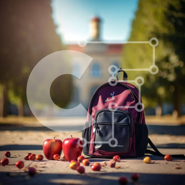 Intra Συλλεκτικό Ξύλινο Παζλ Plywood  4mm - Κόκκινο σακίδιο πλάτης με μήλα και τούβλα Σε Ξύλινο Κουτί - Διαστάσεις: 10x10 cm – 25 κομμάτια