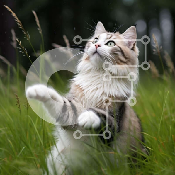 Intra Συλλεκτικό Ξύλινο Παζλ Plywood  4mm - Παιχνιδιάρικη γάτα στο γρασίδι που κοιτάζει ψηλά στον ουρανό Σε Ξύλινο Κουτί - Διαστάσεις: 10x10 cm – 25 κομμάτια