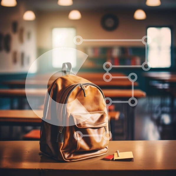 Intra Συλλεκτικό Ξύλινο Παζλ Plywood  4mm - Καφέ σακίδιο στην κενή τάξη Σε Ξύλινο Κουτί - Διαστάσεις Puzzle: 10x10 cm – 25 κομμάτια