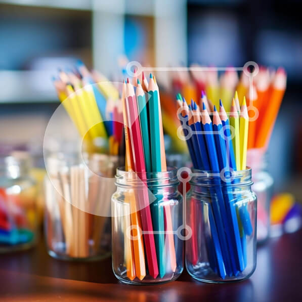 Intra Συλλεκτικό Ξύλινο Παζλ Plywood  4mm - Πολύχρωμα μολύβια και μαρκαδόροι σε γυάλινα βάζα Σε Ξύλινο Κουτί - Διαστάσεις: 10x10 cm – 25 κομμάτια