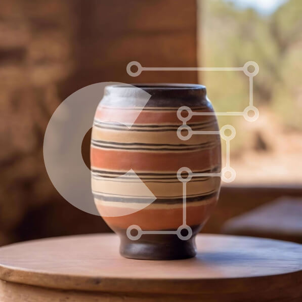 Intra Συλλεκτικό Ξύλινο Παζλ Plywood  4mm - Πορτοκαλί και καφέ ριγέ κεραμικό βάζο σε ξύλινο τραπέζι Σε Ξύλινο Κουτί - Διαστάσεις: 10x10 cm – 25 κομμάτια