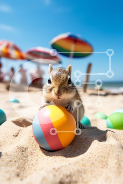 Σετ των 2 Intra Συλλεκτικό Ξύλινο Παζλ Plywood  4mm - Chipmunk που παίζει με το πασχαλινό αυγό στην παραλία Σε Ξύλινο Κουτί - Διαστάσεις: 10x10 cm – 25 κομμάτια