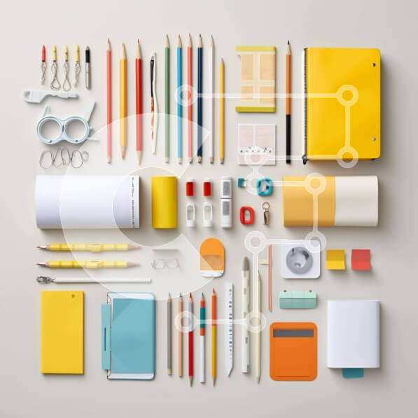 Intra Συλλεκτικό Ξύλινο Παζλ Plywood  4mm - Πολύχρωμη διάταξη ειδών γραφείου Σε Ξύλινο Κουτί - Διαστάσεις: 10x10 cm – 25 κομμάτια