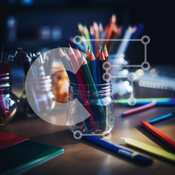 Intra Συλλεκτικό Ξύλινο Παζλ Plywood  4mm - Πολύχρωμα μολύβια και σχολικά είδη Σε Ξύλινο Κουτί - Διαστάσεις Puzzle: 10x10 cm – 25 κομμάτια