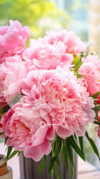 Σετ των 2 Intra Συλλεκτικό Ξύλινο Παζλ Plywood  4mm - Ροζ παιώνιες σε βάζο από ανοιχτό παράθυρο Σε Ξύλινο Κουτί - Διαστάσεις: 10x10 cm – 25 κομμάτια