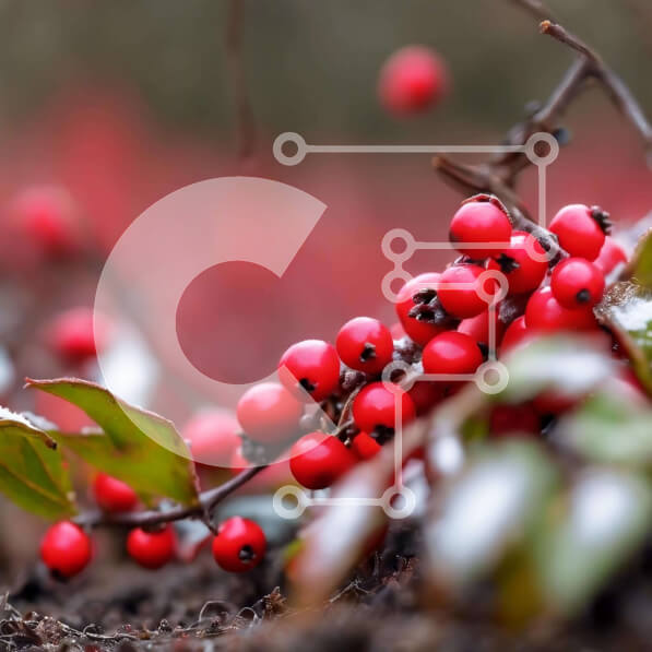 Intra Συλλεκτικό Ξύλινο Παζλ Plywood  4mm - Φυτό κόκκινων μούρων με χιόνι Σε Ξύλινο Κουτί - Διαστάσεις: 10x10 cm – 25 κομμάτια