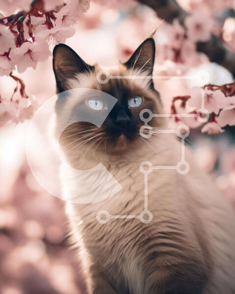 Σετ των 2 Intra Συλλεκτικό Ξύλινο Παζλ Plywood  4mm - Σιαμέζικη γάτα με ροζ άνθη Σε Ξύλινο Κουτί - Διαστάσεις: 10x10 cm – 25 κομμάτια