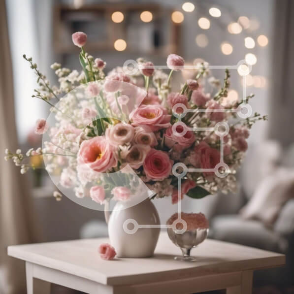 Intra Συλλεκτικό Ξύλινο Παζλ Plywood  4mm - Λευκό βάζο με ροζ και λευκά λουλούδια στο τραπέζι Σε Ξύλινο Κουτί - Διαστάσεις Puzzle: 10x10 cm – 25 κομμάτια