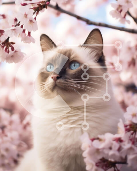 Intra Συλλεκτικό Ξύλινο Παζλ Plywood  4mm - Σιαμέζικη γάτα στον κήπο των ανθισμένων κερασιών Σε Ξύλινο Κουτί - Διαστάσεις: 10x10 cm – 25 κομμάτια