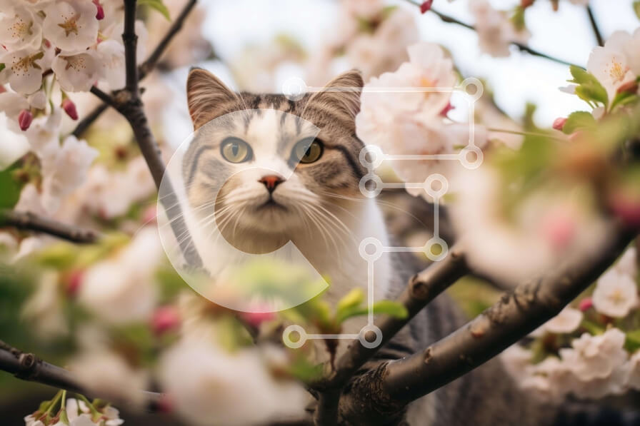 Intra Συλλεκτικό Ξύλινο Παζλ Plywood  4mm - Γκρι και άσπρη γάτα στην κερασιά Σε Ξύλινο Κουτί - Διαστάσεις: 10x10 cm – 25 κομμάτια