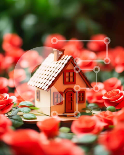 Intra Συλλεκτικό Ξύλινο Παζλ Plywood  4mm - Μοντέλο μικρού σπιτιού που περιβάλλεται από κόκκινα τριαντάφυλλα Σε Ξύλινο Κουτί - Διαστάσεις: 10x10 cm – 25 κομμάτια