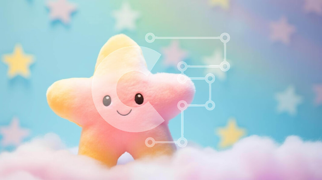 Intra Συλλεκτικό Ξύλινο Παζλ Plywood  4mm - Χαρούμενο ροζ και κίτρινο αστέρι γεμιστό ζώο στα σύννεφα Σε Ξύλινο Κουτί - Διαστάσεις Puzzle: 10x10 cm – 25 κομμάτια