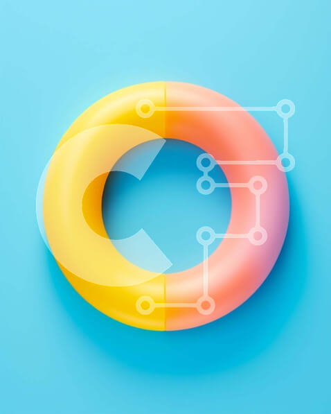 Intra Συλλεκτικό Ξύλινο Παζλ Plywood  4mm - Πορτοκαλί και κίτρινο σωσίβιο δαχτυλίδι σε μπλε φόντο Σε Ξύλινο Κουτί - Διαστάσεις Puzzle: 10x10 cm – 25 κομμάτια