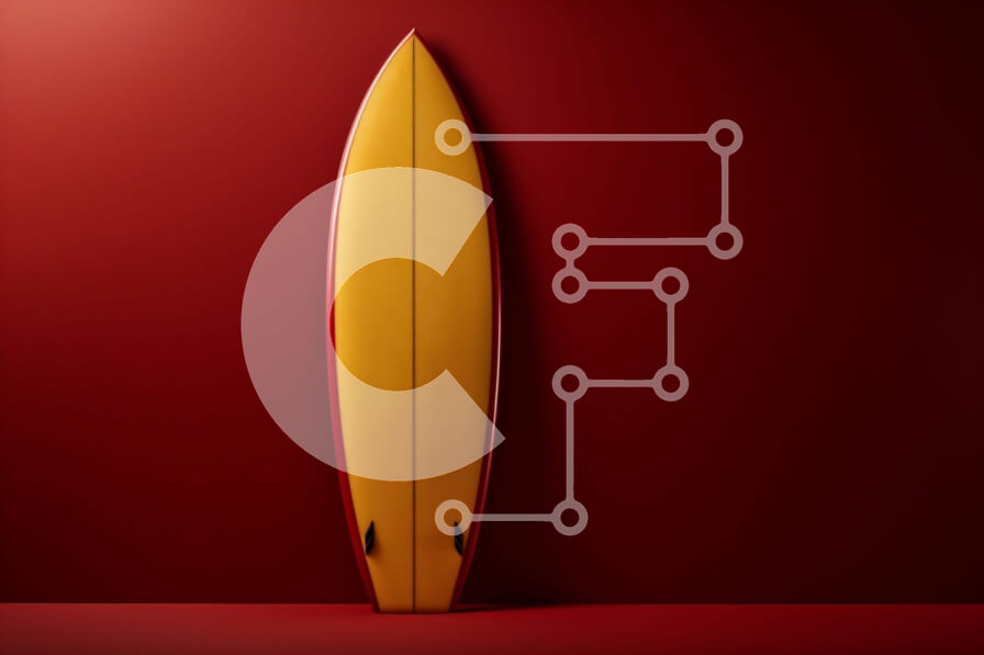 Intra Συλλεκτικό Ξύλινο Παζλ Plywood  4mm - Κίτρινη σανίδα του σερφ ενάντια σε πορτοκαλί τοίχο Σε Ξύλινο Κουτί - Διαστάσεις Puzzle: 10x10 cm – 25 κομμάτια