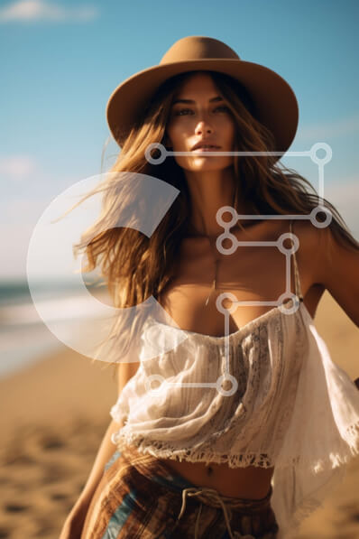 Intra Συλλεκτικό Ξύλινο Παζλ Plywood  4mm - Γυναίκα στην παραλία με μπλουζάκι και σορτς εκτός ώμου Σε Ξύλινο Κουτί - Διαστάσεις Puzzle: 10x10 cm – 25 κομμάτια